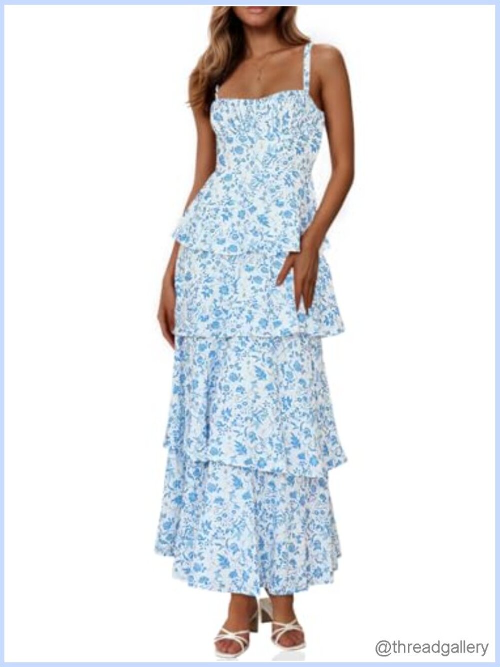 Fisoew Floral Maxi Dress Spaghetti Strap Ruffle Tiered Summer